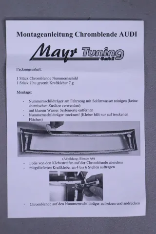Audi A4 Kennzeichenblende Chrom für Singleframe Grill GOMA8002 Mayr Tuning mit Sensor NEU - Bild 10